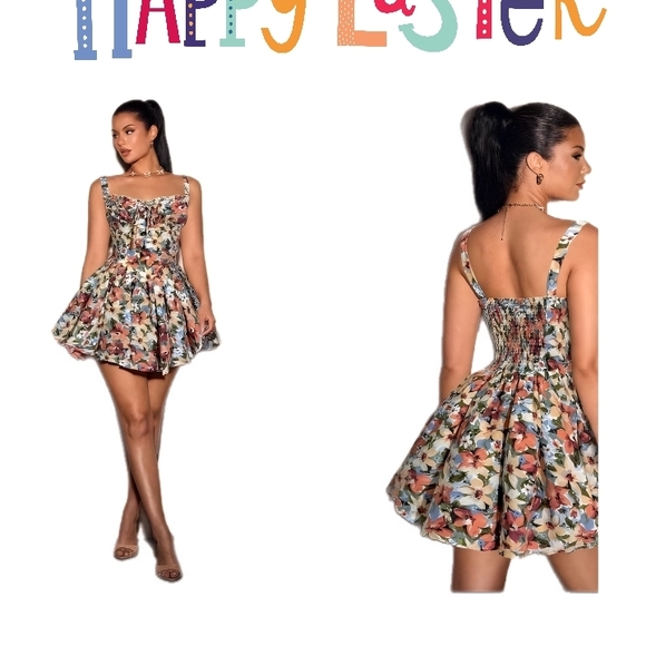 Cream Backless Bustier Mini Dress Fit and Flare - Picture 1 of 3